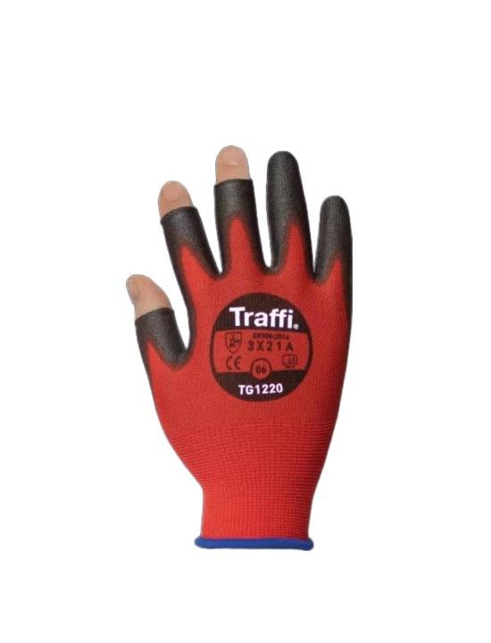 Traffi Red Nylon Work Gloves, Size 8, Polyurethane Coating