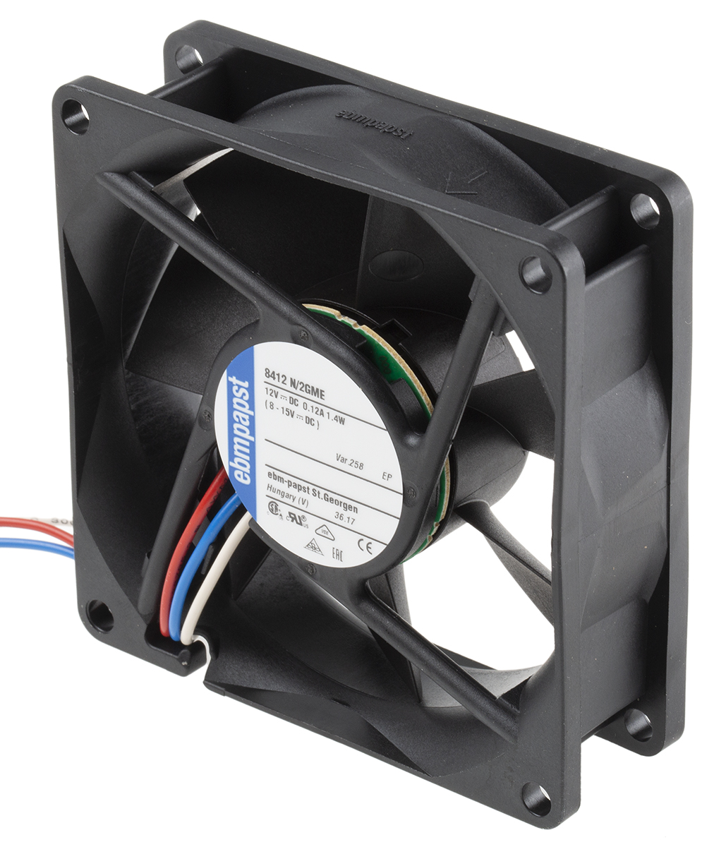 ebm-papst 8400 N Series Axial Fan, 12 V dc, DC Operation, 58m³/h, 1.4W, 80 x 80 x 25mm