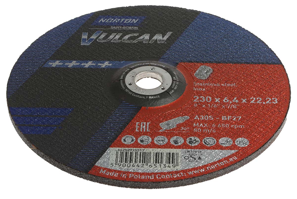 Norton Grinding Disc Aluminium Oxide Grinding Disc, 230mm x 6.4mm Thick, P30 Grit, 5 in pack