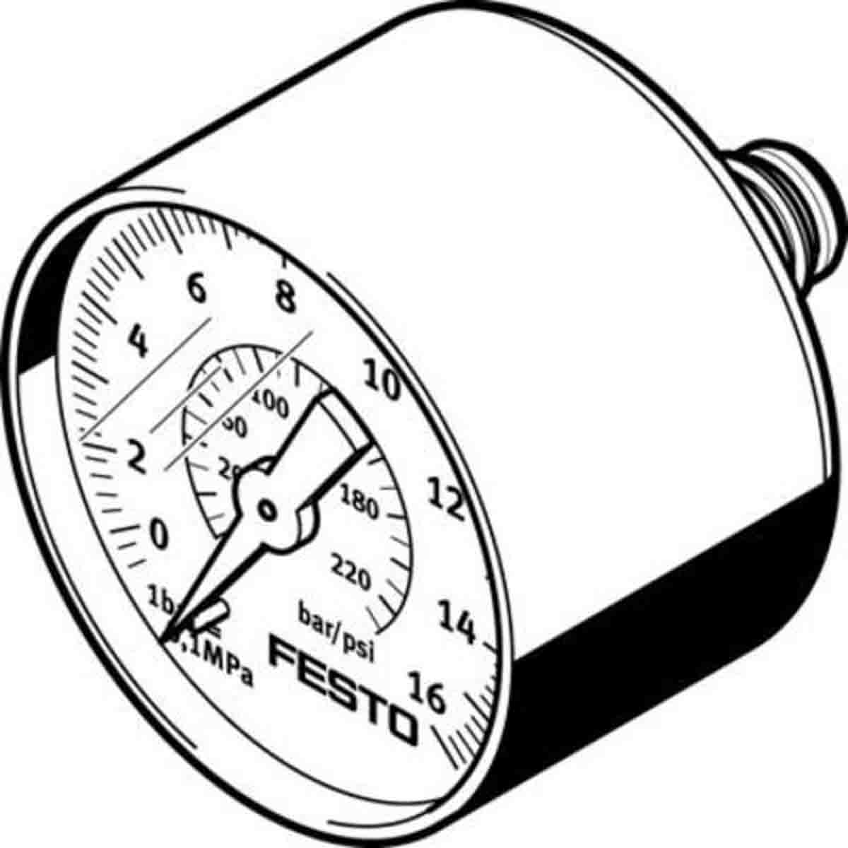 Festo Analogue Pressure Gauge 16bar Back Entry 40mm Outside Diameter