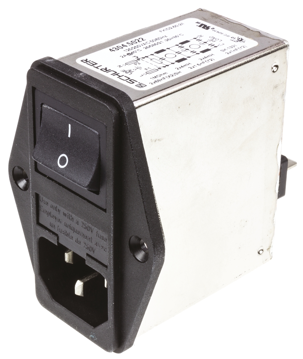 Schurter 6A, 250 V ac Male Panel Mount Filtered IEC Connector 4304.5024