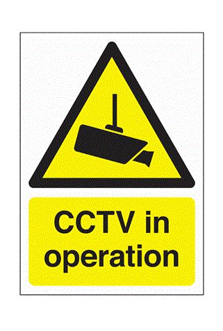 RS PRO Black, White, Yellow Vinyl Polyester CCTV Sign, CCTV in Operation, English, Ideal to Warning the Public that