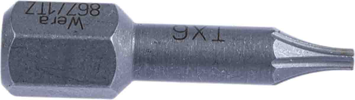 Wera Torx Screwdriver Bit, TX 6 Tip, 1/4 in Drive, 25 mm Overall