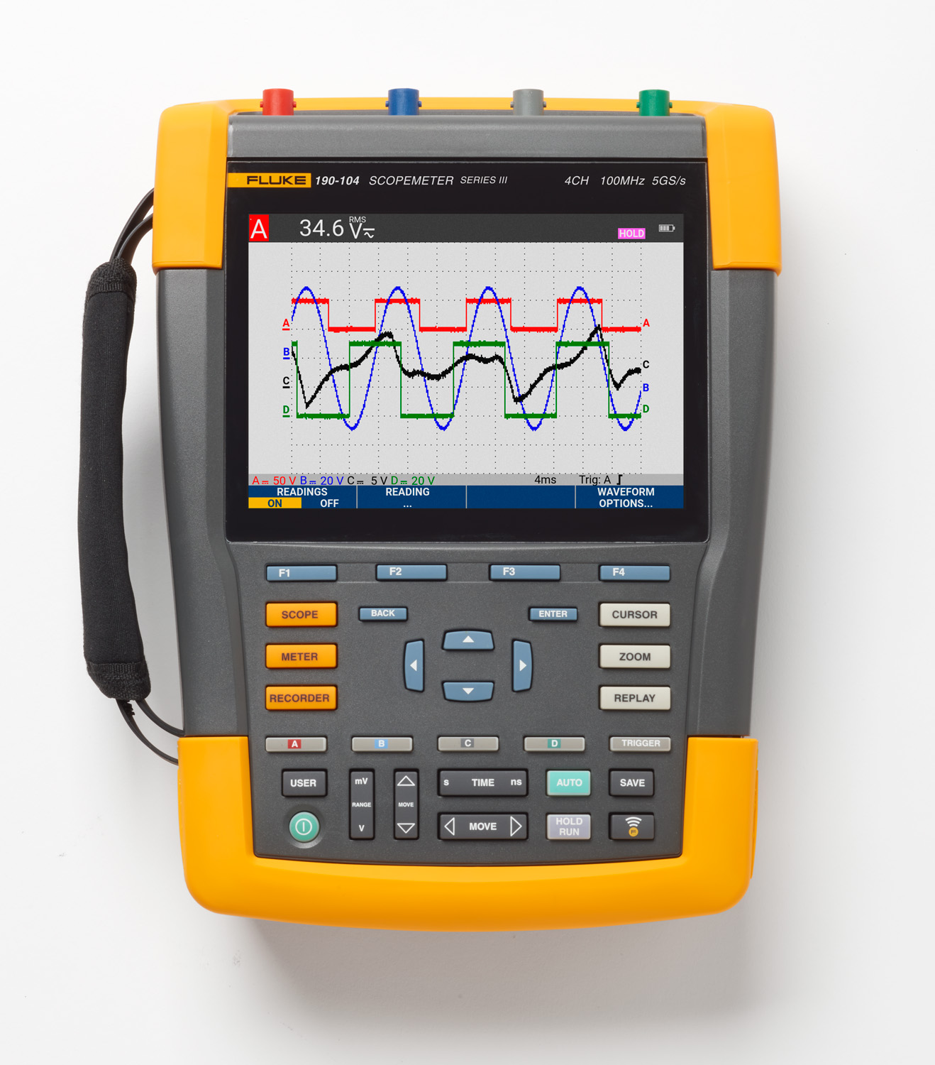 Fluke 190-104-III-S ScopeMeter III Series, 100MHz Portable Oscilloscope, 4 Analogue Channels - RS Calibrated