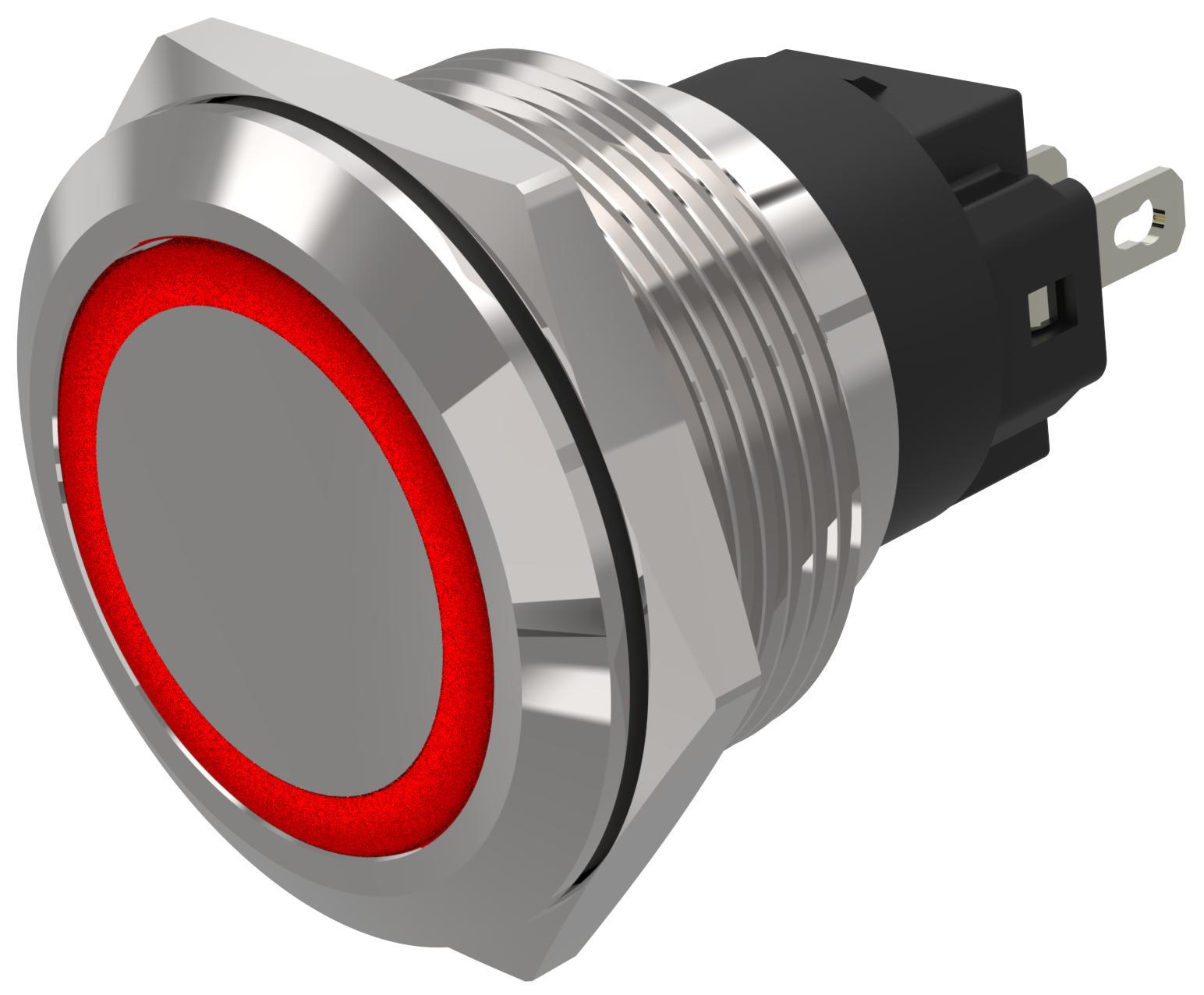 EAO 82 Series Red Indicator, 12V ac/dc, 22mm Mounting Hole Size, Solder Tab Termination, IP65, IP67