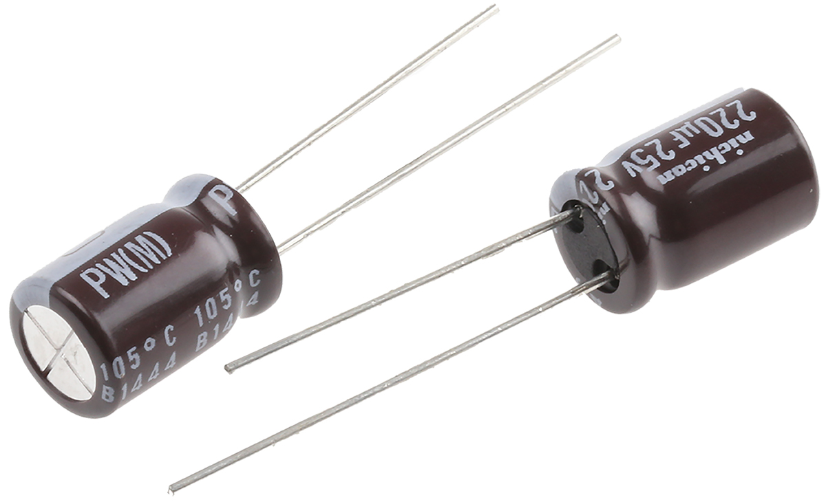 Nichicon 220μF Aluminium Electrolytic Capacitor 25V dc, Radial, Through Hole - UPW1E221MPD