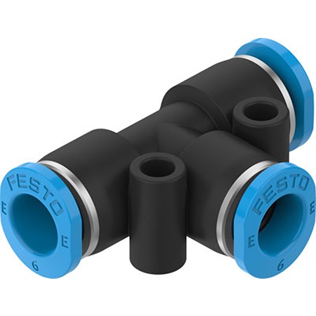 Festo NPQE-T Series Tee Tube-to-Tube Adaptor, Push In 6 mm to Push In 6 mm, Push-in Connection Style,