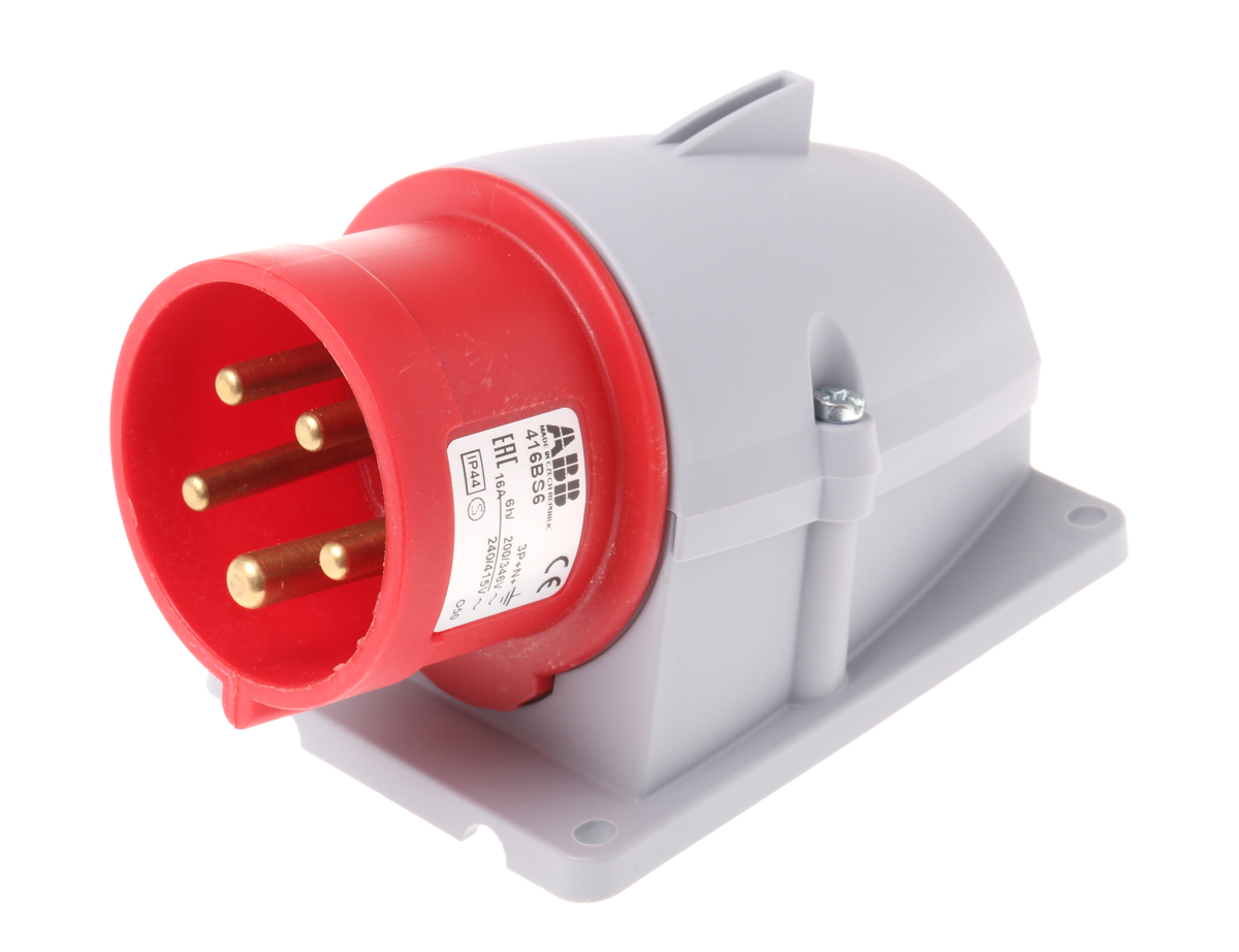 Amphenol Industrial, Easy & Safe IP44 Red Wall Mount 3P + N + E Right Angle Industrial Power Plug, Rated At 16A, 415 V