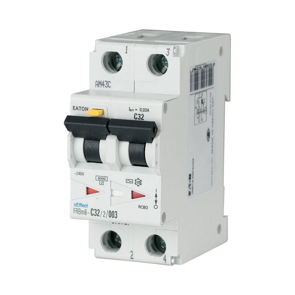 Eaton RCBO, 40A Current Rating, 2P Poles, 30mA Trip Sensitivity, Type A, Type C, FRBm6 Range