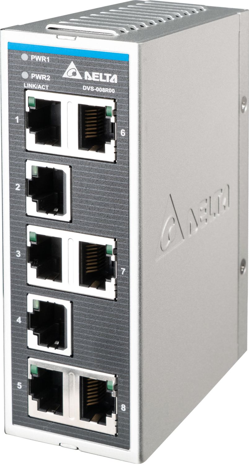 Delta Electronics DVS Series DIN Rail, Wall Industrial Ethernet Switch, 8 RJ45 Ports, 1000Mbit/s Transmission, 12