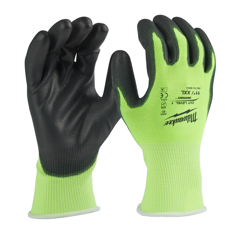 Milwaukee Yellow Polyester Glove, Size 11, Polyurethane Coating