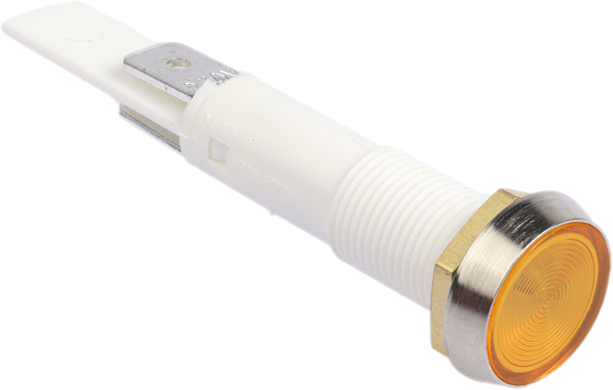 Arcolectric (Bulgin) Ltd 0275 Series Orange Neon Panel Mount Indicator, 230V ac, 10mm Mounting Hole Size, Solder Tab