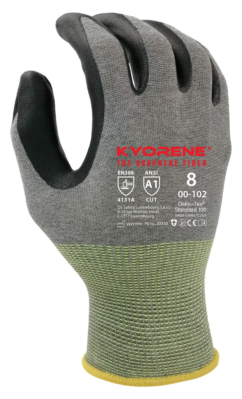KYORENE 00 - 102 A1 CUT X1XXXX EN407 4131A F Black, Grey Graphene Glove, Size 11, Nitrile Foam Coating