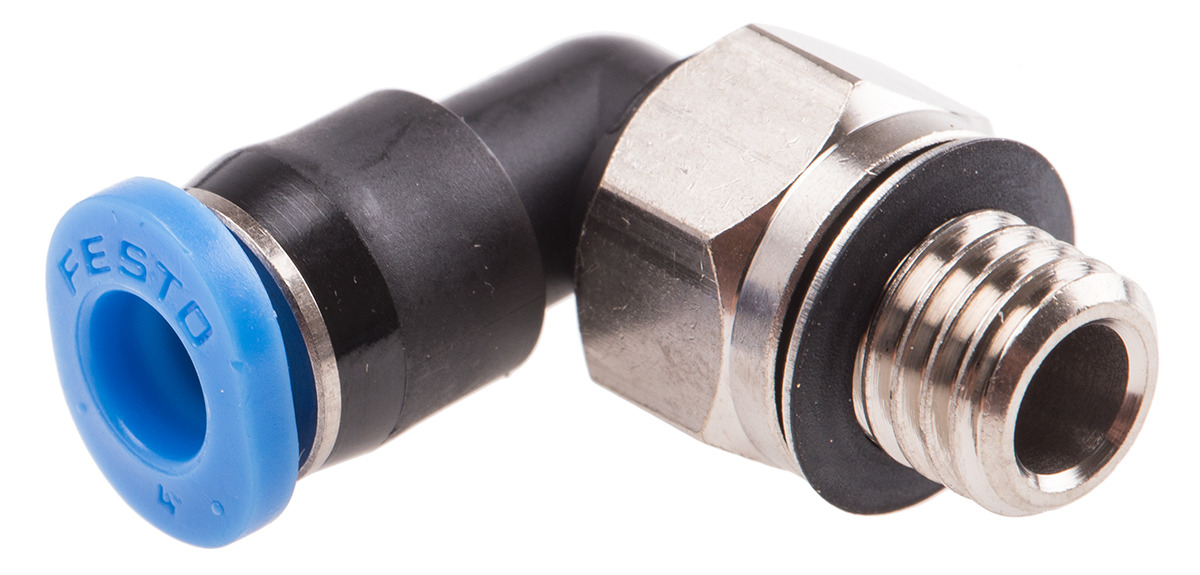 Festo QS Series Elbow Threaded Adaptor, M7 Male to Push In 4 mm, Threaded-to-Tube Connection Style, 186352