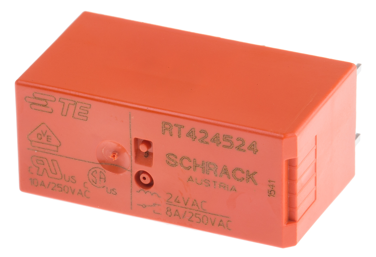 TE Connectivity PCB Mount Power Relay, 24V ac Coil, 8A Switching Current, DPDT