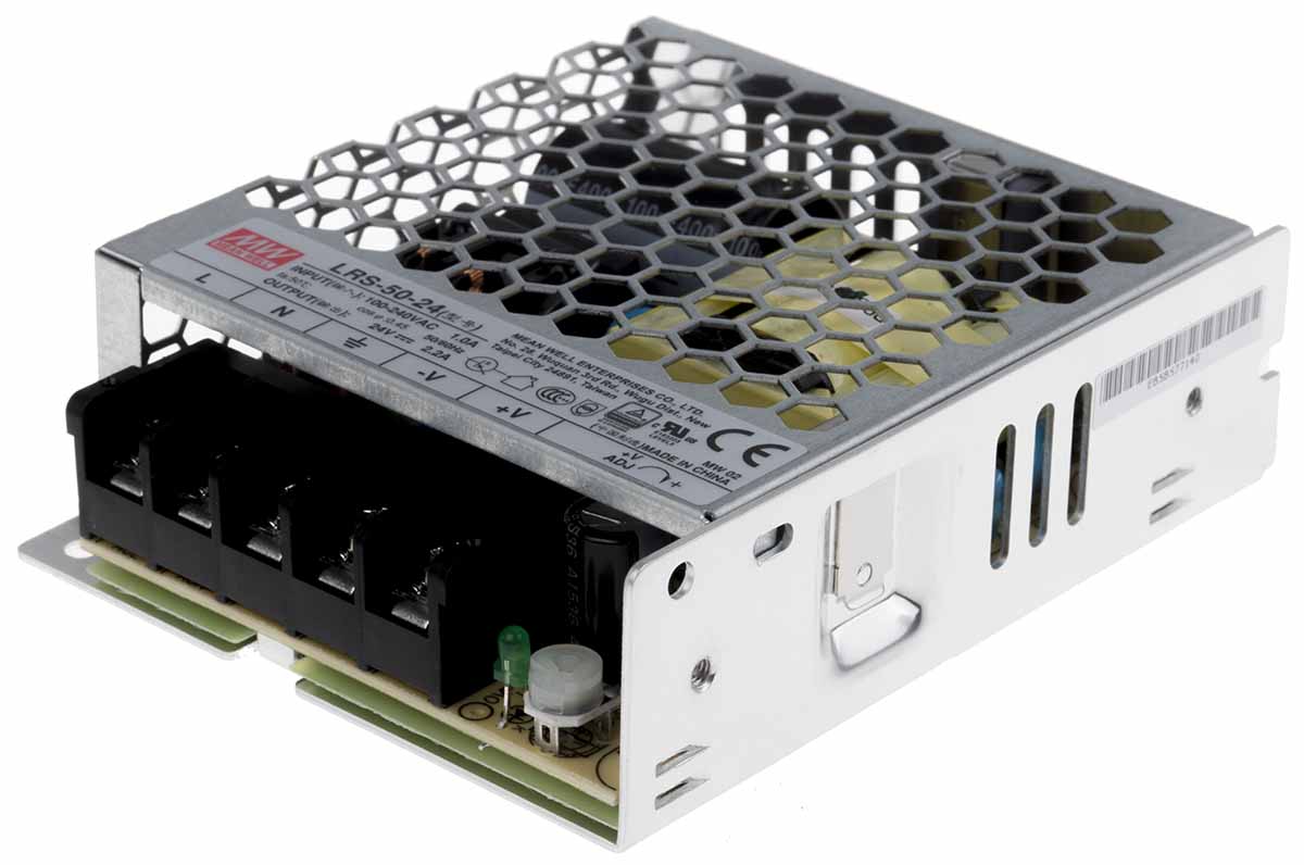 MEAN WELL Switching Power Supply, LRS-50-24, 24V dc, 2.2A, 52.8W, 1 Output, 120 → 373 V dc, 85 → 264 V ac