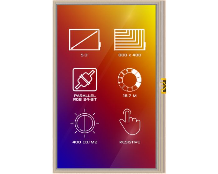4D Systems 4DLCD-50800480-RTP-IPS TFT TFT LCD Display / Touch Screen, 5in, 800 x 480pixels