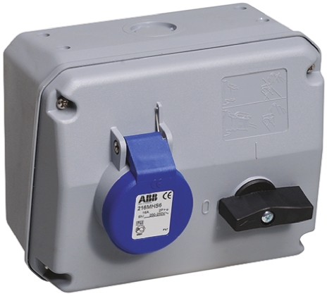 Amphenol Industrial Right Angle Switchable IP44 Industrial Interlock Socket 2P+E, Earthing Position 6h, 16A, 250 V