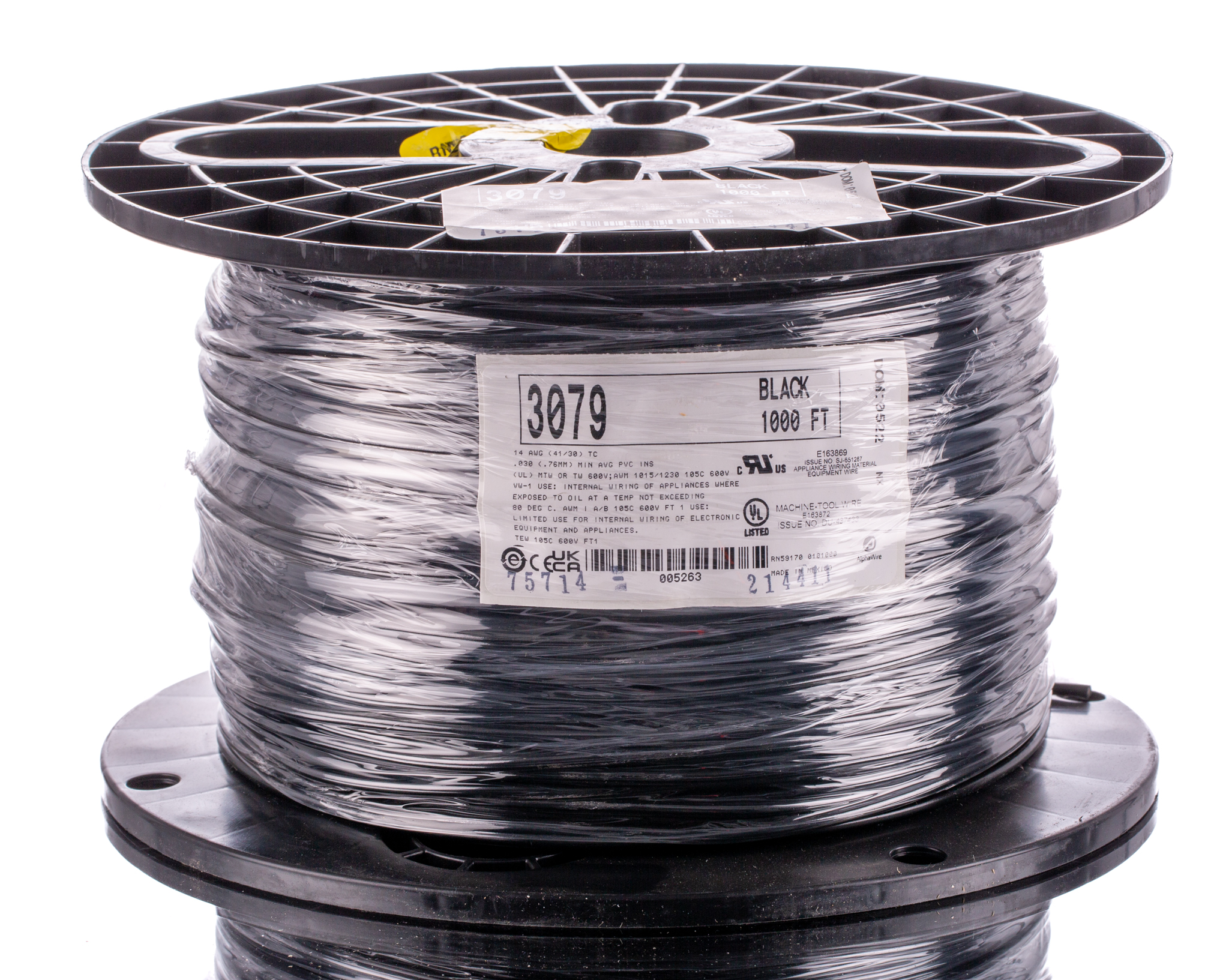 Alpha Wire Hook-up Wire PVC Series Black 2.1 mm² Hook Up Wire, 14 AWG, 41/0.25 mm, 305m, PVC Insulation, 3079 BK001