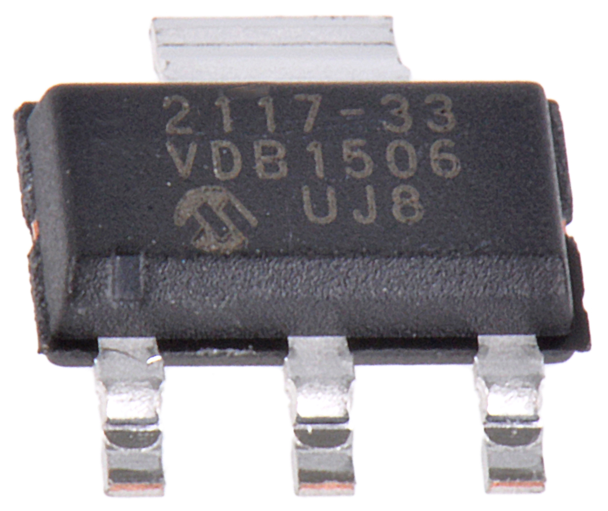 Microchip TC2117-3.3VDBTR, 1-Channel Low Dropout Voltage, Voltage Regulator, 800 mA, 3.3 V, SOT-223 4-Pin