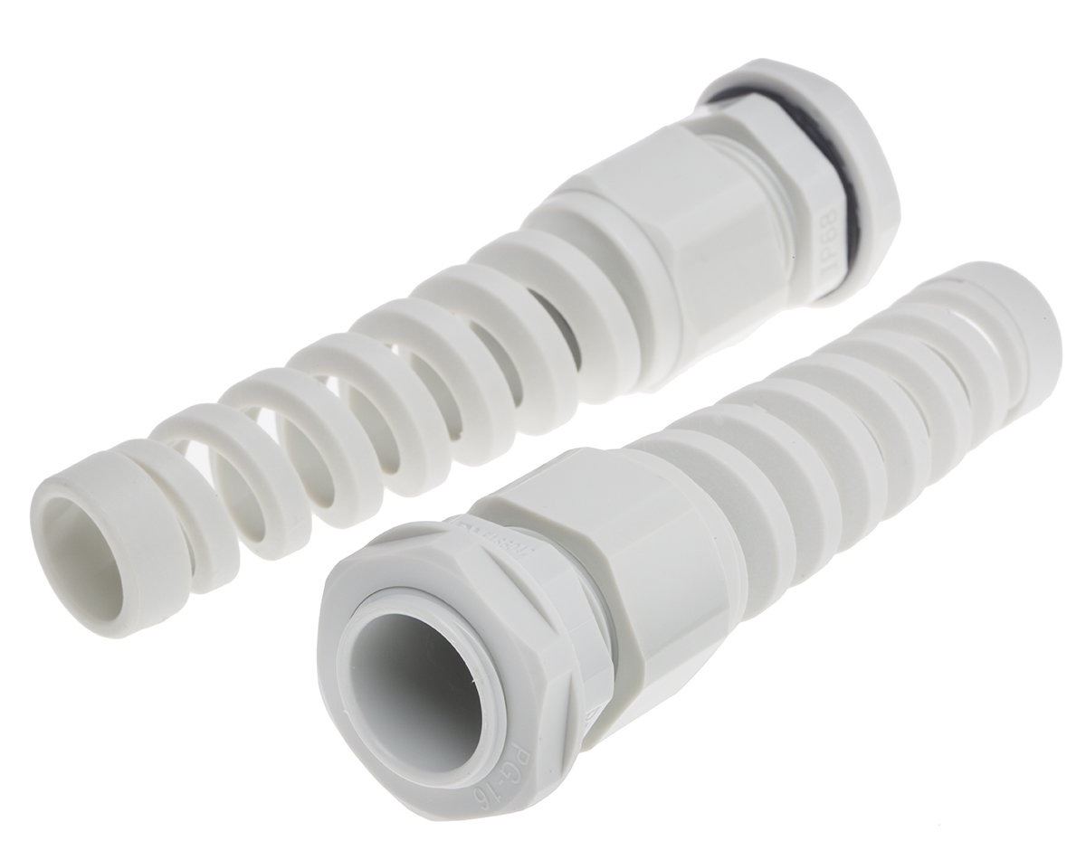 RS PRO Grey Nylon Cable Gland, PG16 Thread, 10mm min., 14mm max., IP68