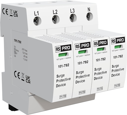 RS PRO Three Phase Industrial Surge Protector, 40kA, 1.35kV, DIN Rail Mount