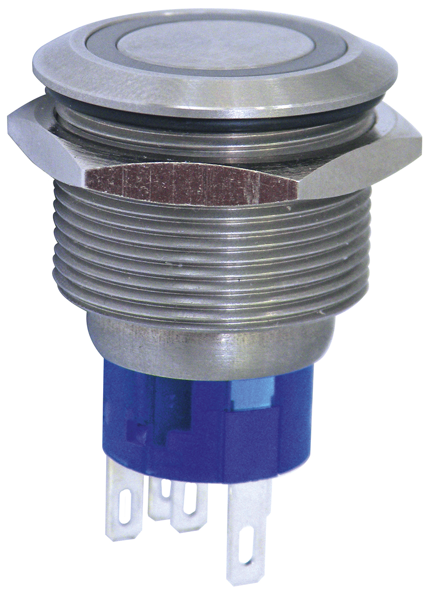 KNITTER-SWITCH Illuminated Push Button Switch, Momentary, Panel Mount, 22.2mm Cutout, SPDT, Red LED, 28 V dc, 250V ac,