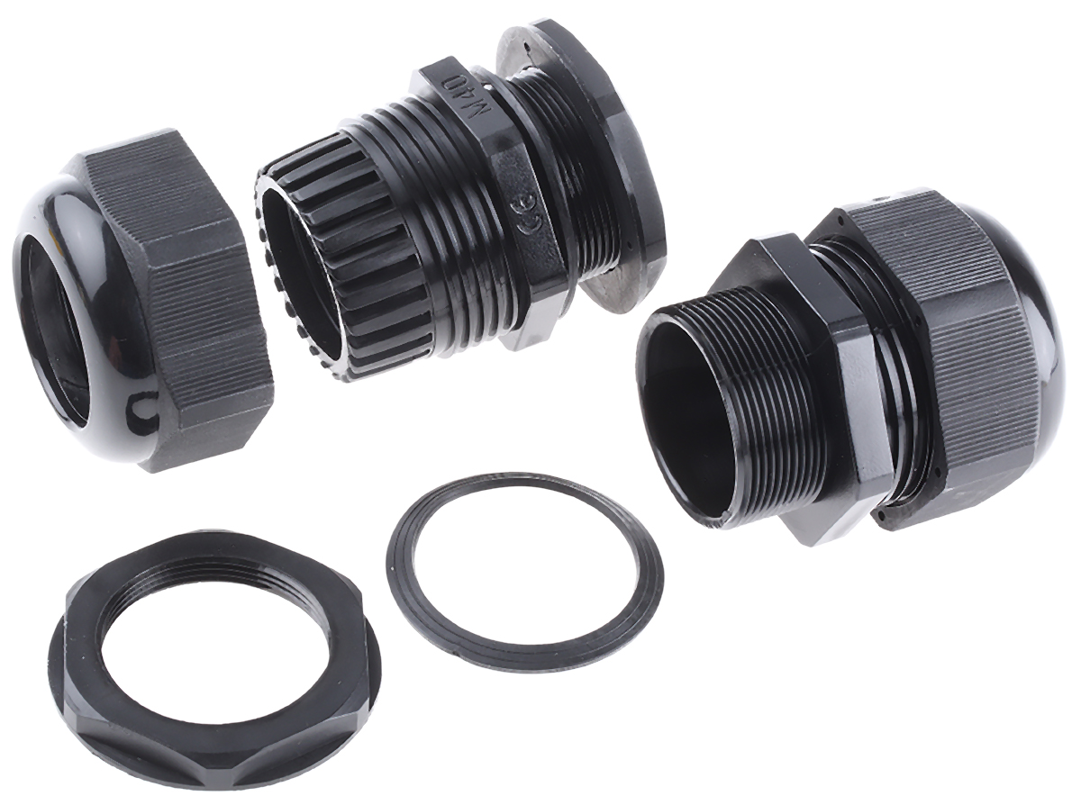 HellermannTyton NGM Series Black Nylon Cable Gland, M40 Thread, 22mm min., 32mm max., IP68
