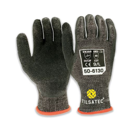 Tilsatec Black, Grey HPPE, Polyamide, Polyethylene Terephthalate, Spandex, Steel Glove, Size 11, Latex Coating