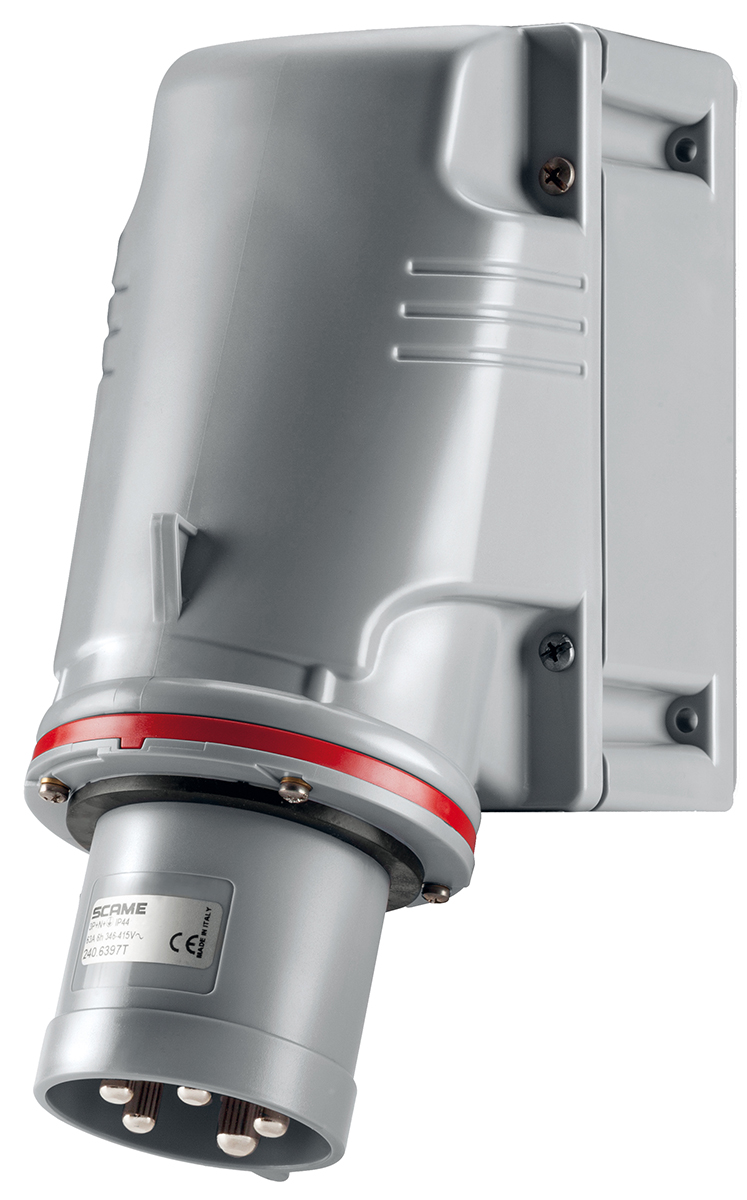 Scame IP44 Red Wall Mount 3P + N + E Industrial Power Plug, Rated At 63A, 415 V