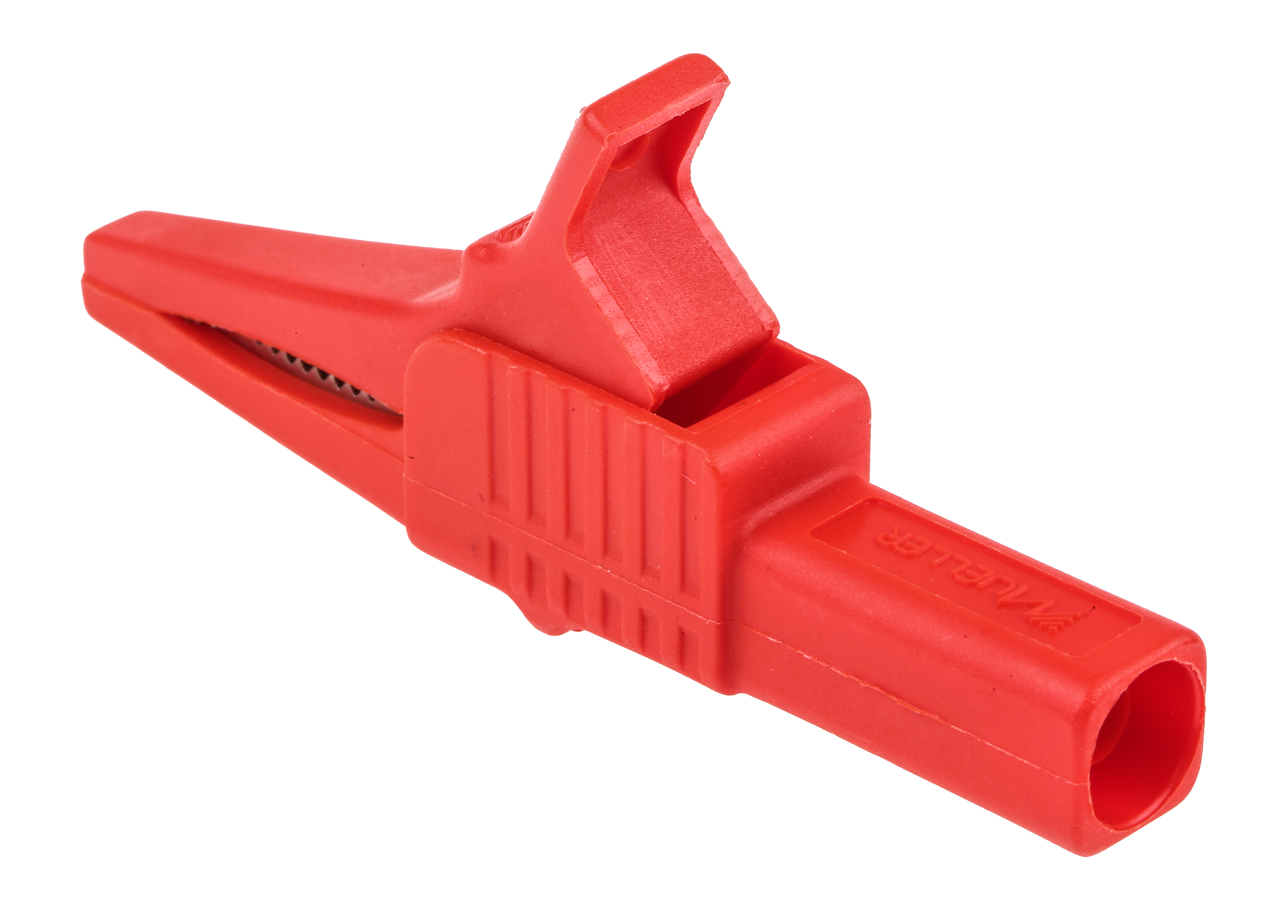 Mueller Electric Crocodile Clip 4 mm Connection, Nickel-Plated Steel Contact, 30A, Red