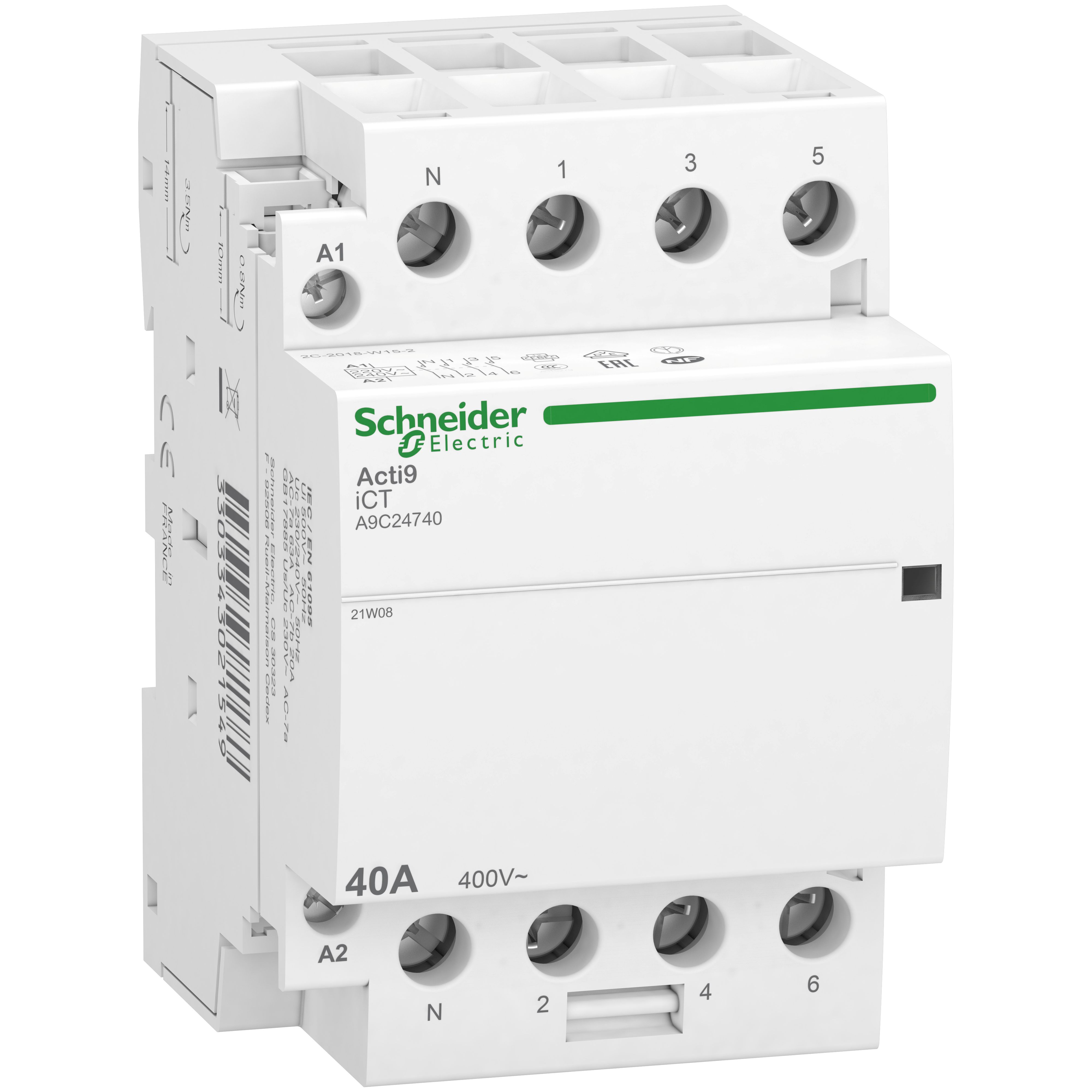Schneider Electric Acti9 iDT40 Contactor, 240 V ac Coil, 4-Pole, 40 A, 4NO