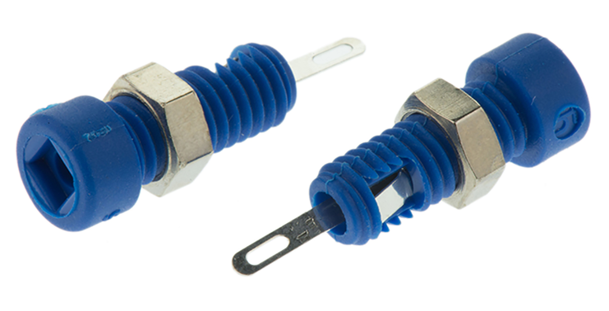 Hirschmann Test & Measurement Blue Female Banana Socket, 2mm Connector, Solder Termination, 6A, 60V dc, Nickel, Tin