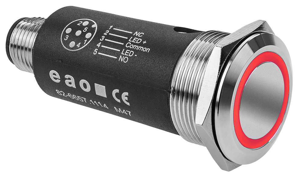 EAO 82 Series Illuminated Illuminated Push Button Switch, Momentary, Panel Mount, 22mm Cutout, SPDT, Red LED, 35V,