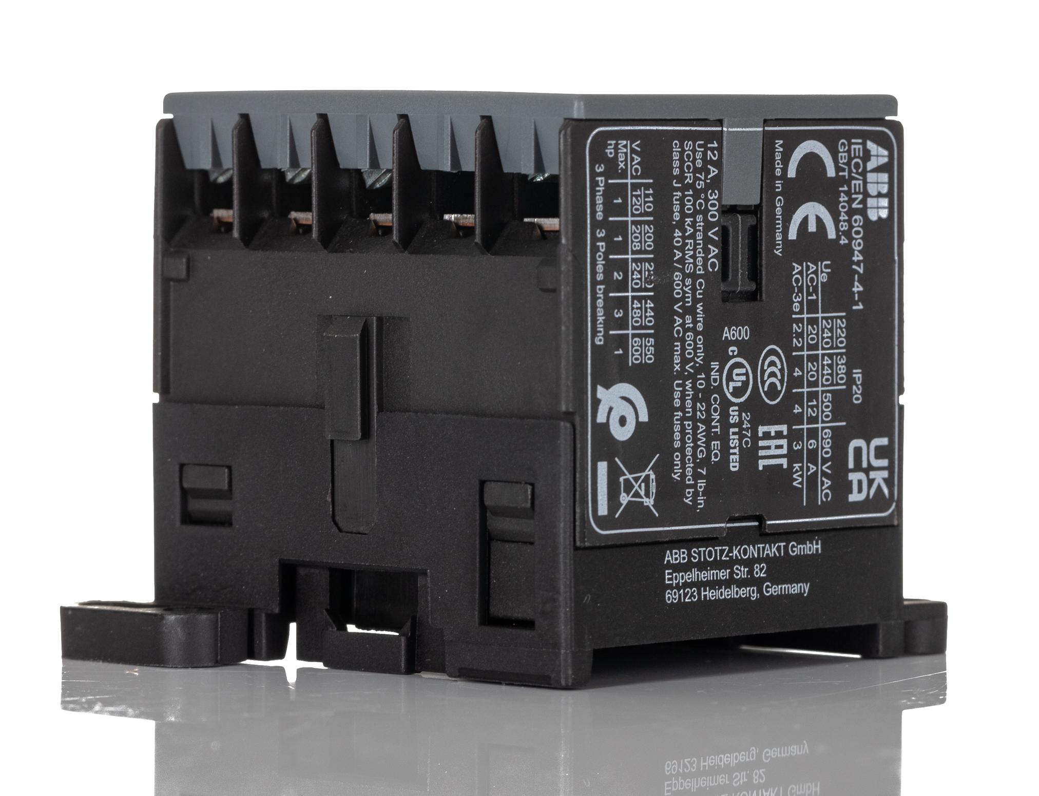 ABB B6-30-01 Contactor, 240 V Coil, 3-Pole, 20 A, 4 kW, 3NO