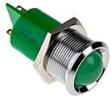 APEM Q22 Series Green Panel Mount Indicator, 24V dc, 22mm Mounting Hole Size, Faston, Solder Lug Termination, IP67
