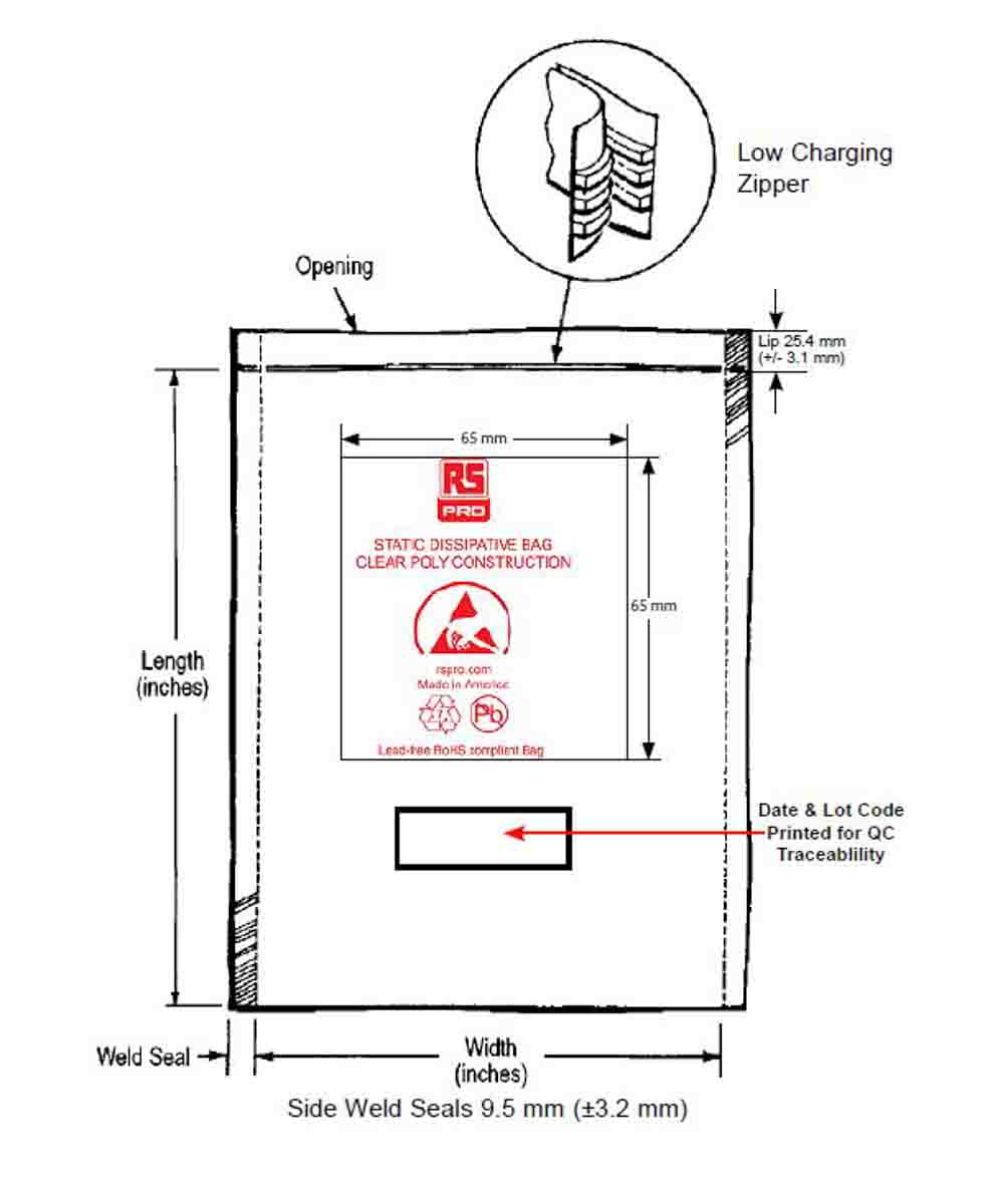 RS PRO ESD Ultra Clear Bag 76mm(W)x 127mm(L)