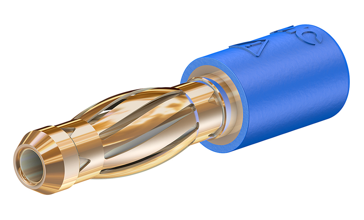Staubli Blue, Male to Female Test Connector Adapter With Brass contacts and Gold Plated - Socket Size: 2mm