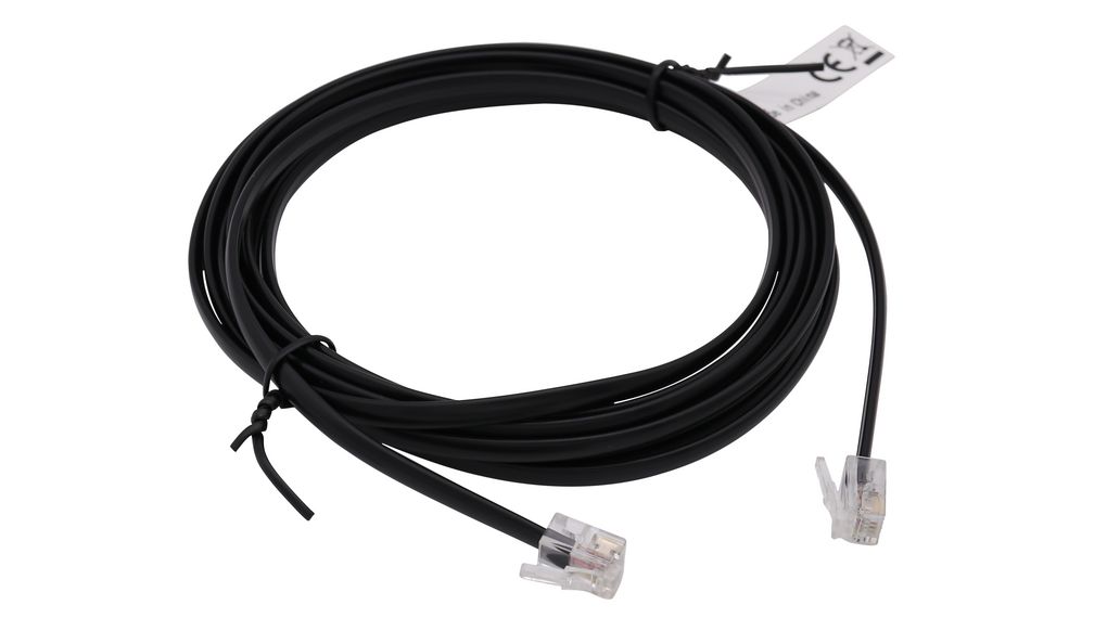Telephone cable, RJ12-RJ12, 6m, black