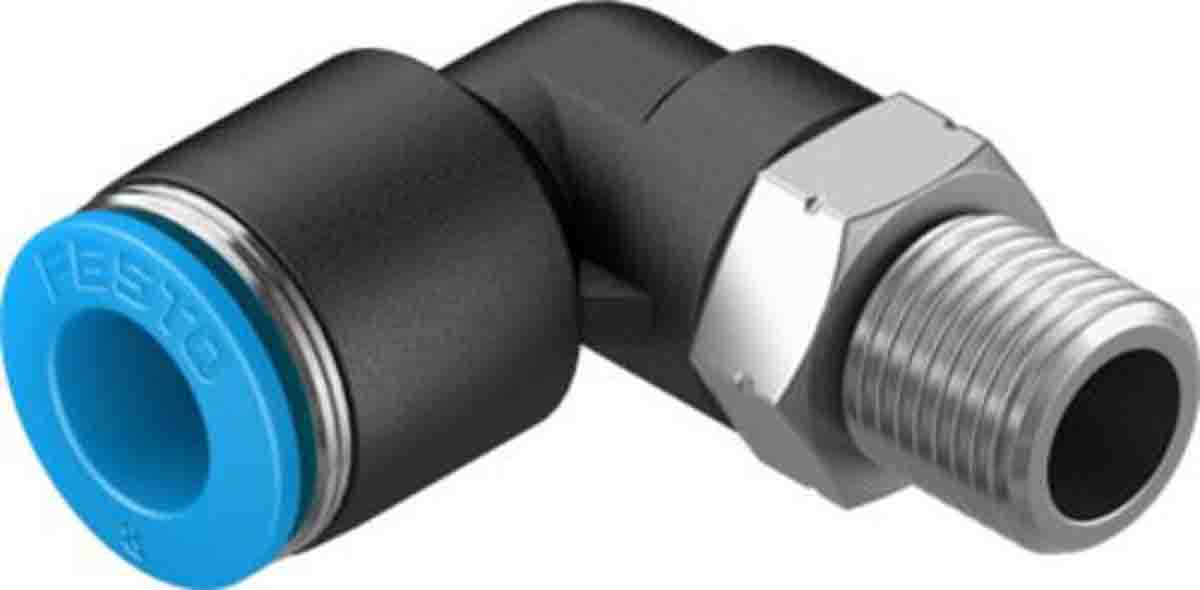Festo Elbow Threaded Adaptor, R 1/8 Male to Push In 8 mm, Threaded-to-Tube Connection Style, 130730