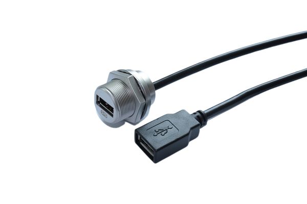 RS PRO Straight, Panel Mount, Socket- Single Port Type A 2.0 IP68 Type A USB Connector