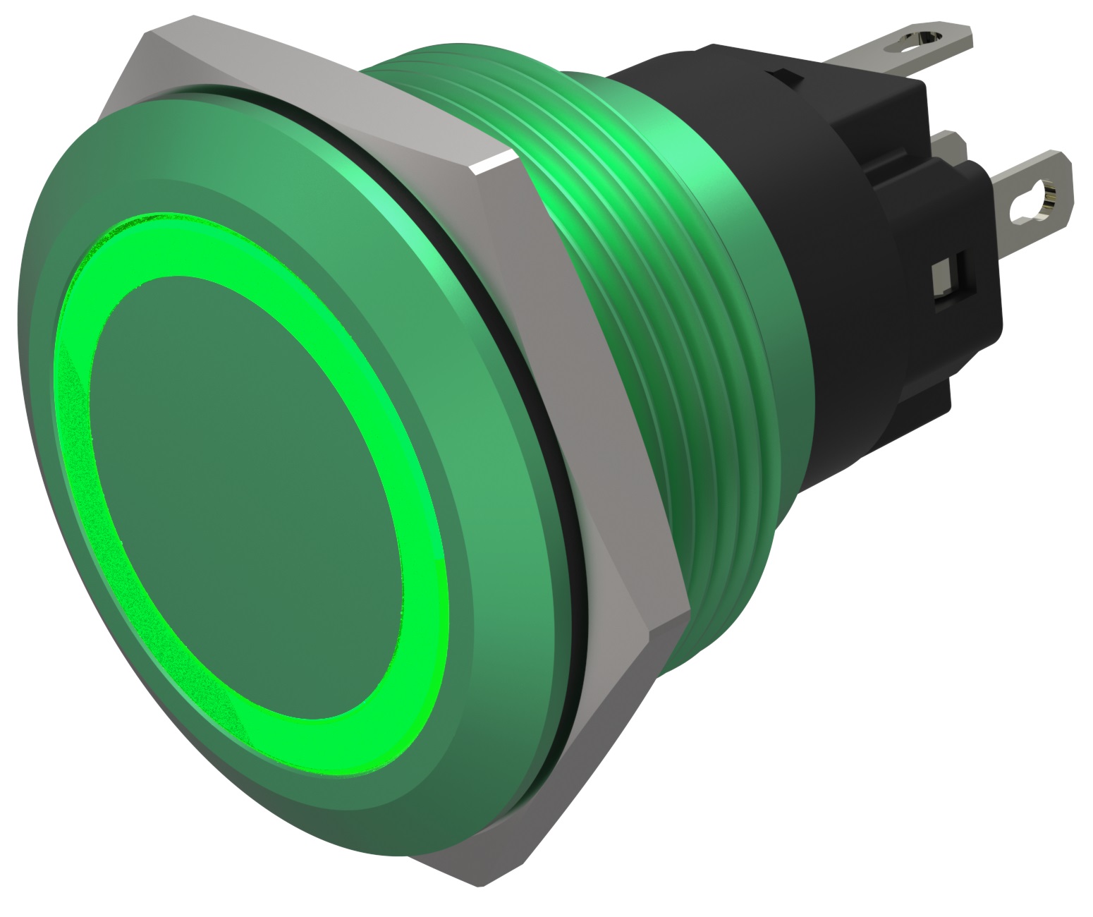 EAO Series 82 Series Illuminated Push Button Switch, Momentary, Flush Mount, 22mm Cutout, SPST, SPST, Green LED, 24V,