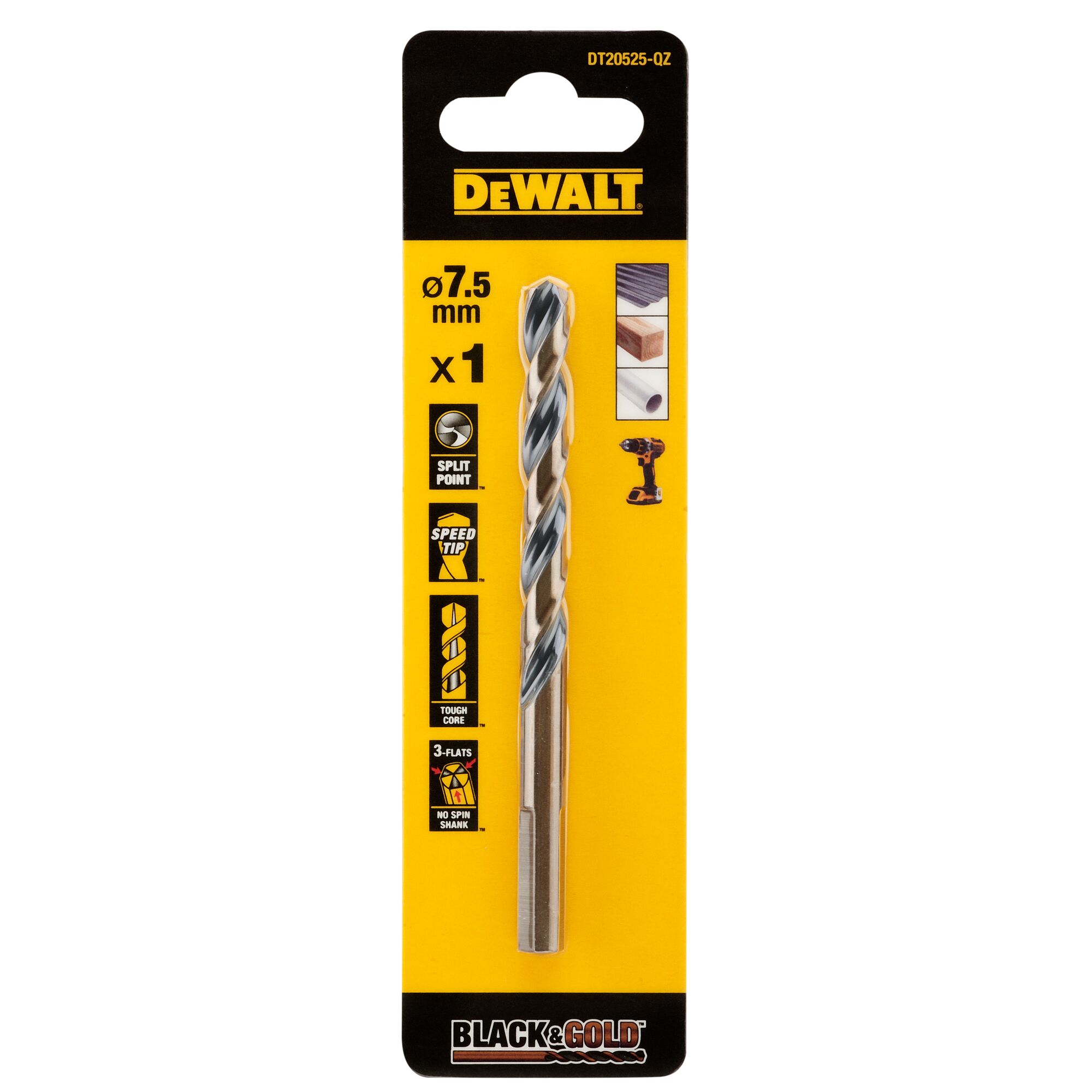 DeWALT DT205 Series HSS Twist Drill Bit for Metal, 7.5mm Diameter