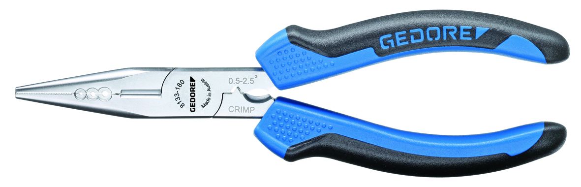 Gedore Long Nose Pliers, 180 mm Overall, Straight Tip