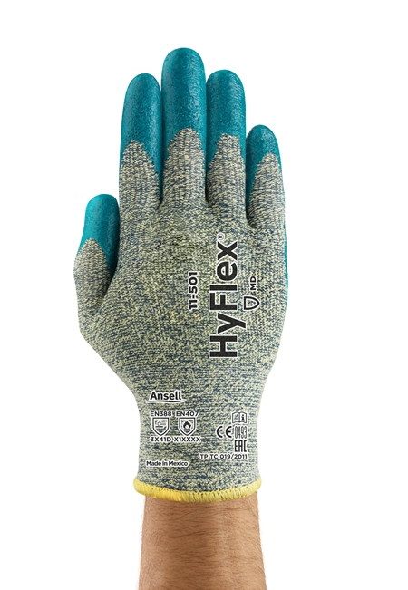 Ansell HyFlex 11-501 Grey Kevlar Work Gloves, Size 8, Nitrile Foam Coating