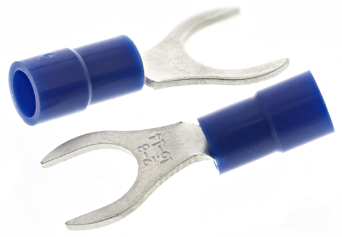 RS PRO Insulated Crimp Spade Connector, 1.5mm² to 2.5mm², 16AWG to 14AWG, M8 Stud Size Vinyl, Blue