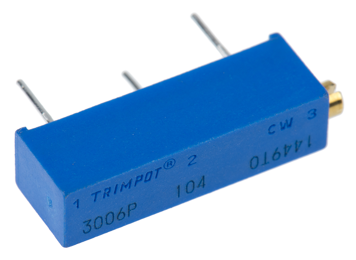 100kΩ, Through Hole Trimmer Potentiometer 0.75W Side Adjust Bourns, 3006
