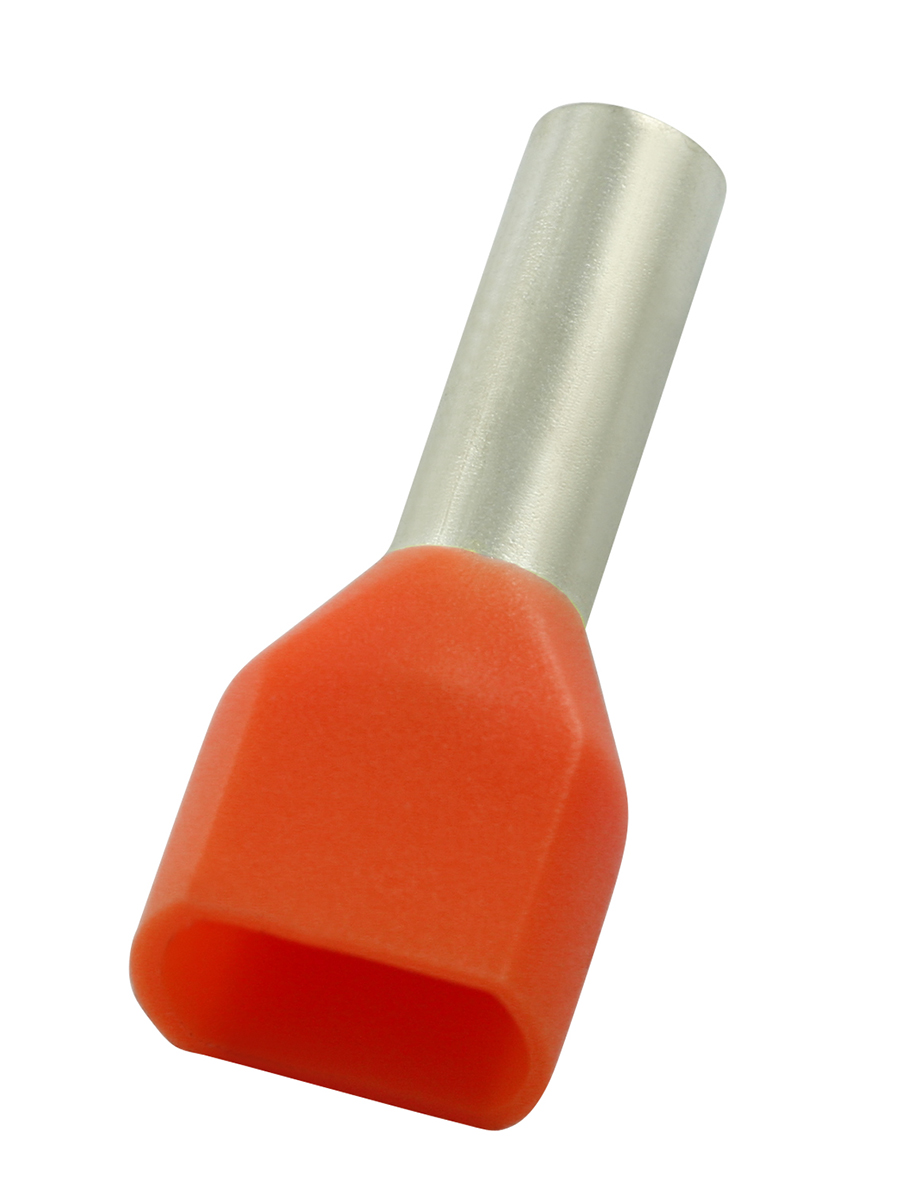 RS PRO Insulated Crimp Bootlace Ferrule, 12mm Pin Length, 4.2mm Pin Diameter, 2 x 4mm² Wire Size, Orange