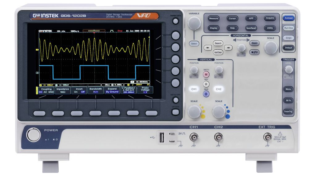 GW Instek GDS-1000B Series, 200MHz Bench Oscilloscope, 2 Analogue Channels