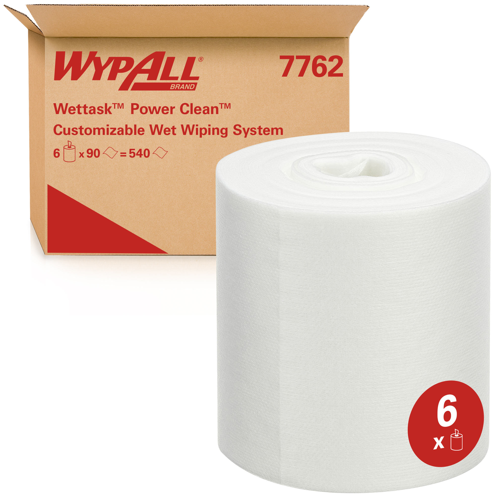 WYPALL Wettask Power Clean Wipes For Solvents 7762 White Wipes for Surface Cleaning, Dry Use, Roll of 90, 317 x 305mm,